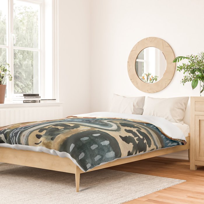 Vintage Kilim Rust and Indigo Handpainted Rug Square Duvet Cover Gallery Image 2