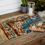 Vintage Kilim Rust and Indigo Handpainted Rug Square Outdoor Rug Gallery Image 2
