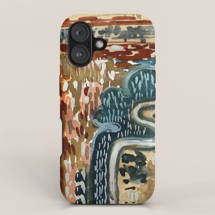 Vintage Kilim Rust and Indigo Handpainted Rug Square iPhone Case Gallery Image 1
