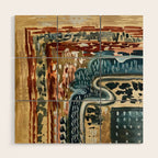 Vintage Kilim Rust and Indigo Handpainted Rug Square Wood Wall Art Gallery Image 1