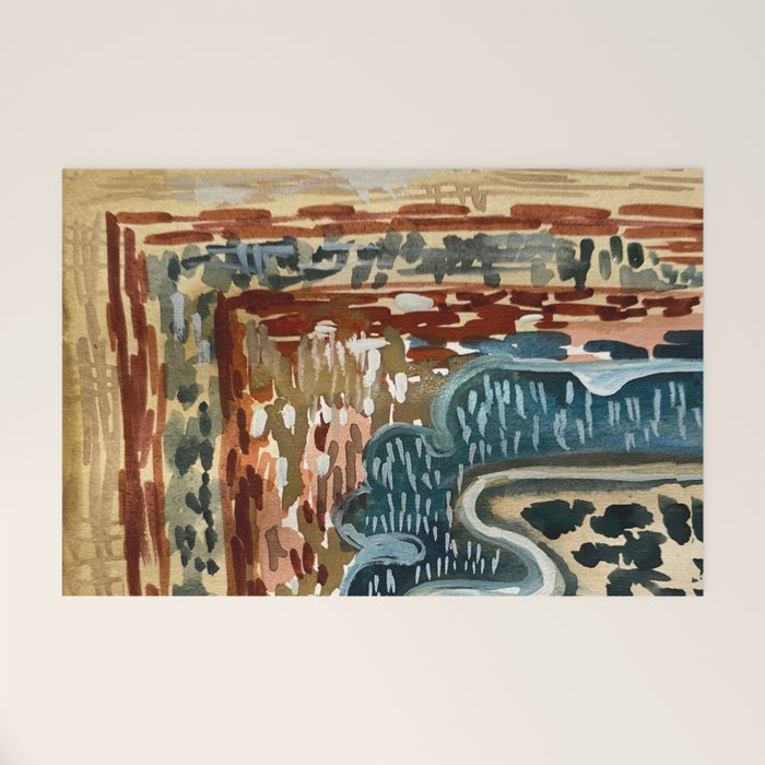 Vintage Kilim Rust and Indigo Handpainted Rug Square Welcome Mat Gallery Image 1