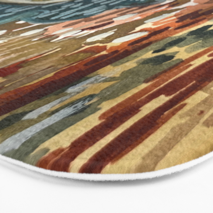 Vintage Kilim Rust and Indigo Handpainted Rug Square Bath Mat Gallery Image 3