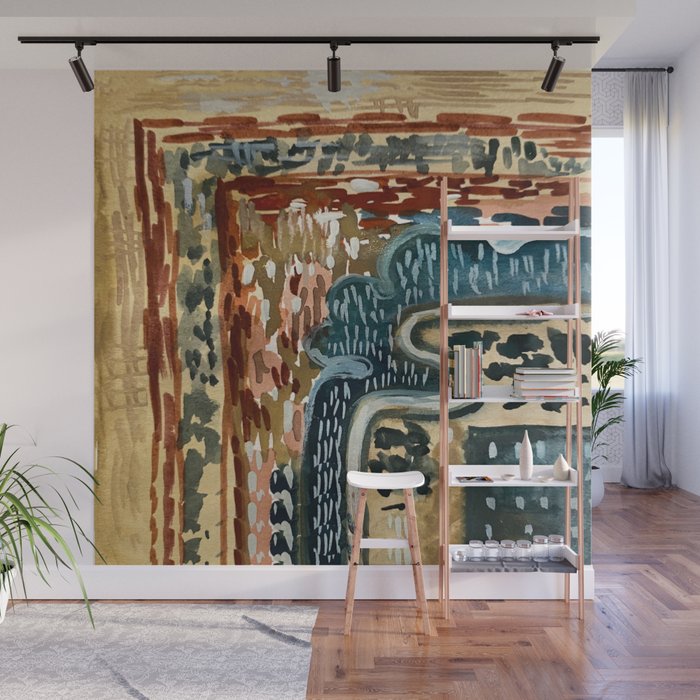 Vintage Kilim Rust and Indigo Handpainted Rug Square Wall Mural Gallery Image 1