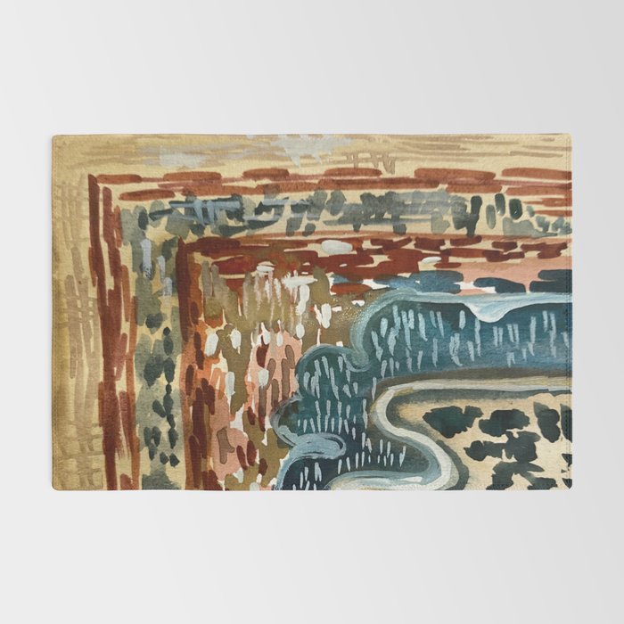 Vintage Kilim Rust and Indigo Handpainted Rug Square Rug Gallery Image 2