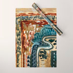 Vintage Kilim Rust and Indigo Handpainted Rug Square Wrapping Paper Gallery Image 1