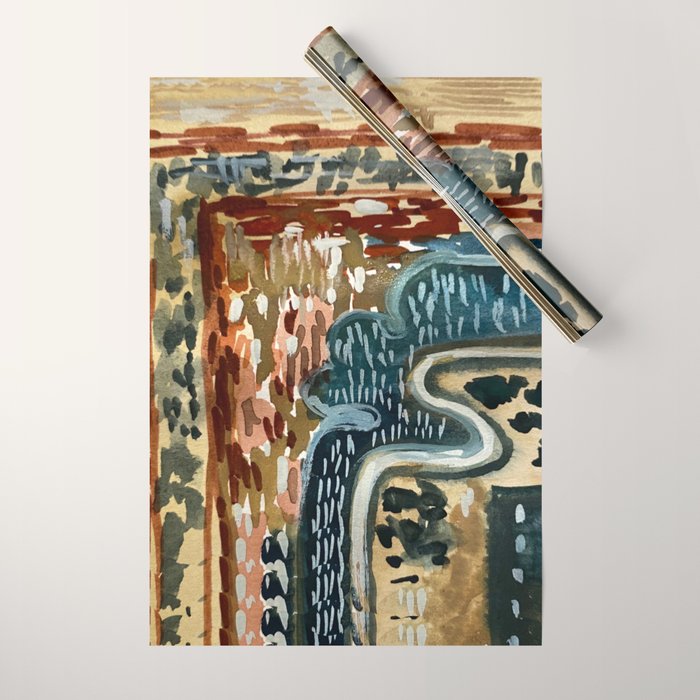 Vintage Kilim Rust and Indigo Handpainted Rug Square Wrapping Paper Gallery Image 1