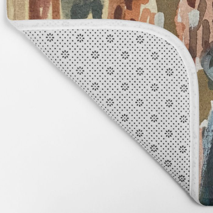 Vintage Kilim Rust and Indigo Handpainted Rug Square Bath Mat Gallery Image 2