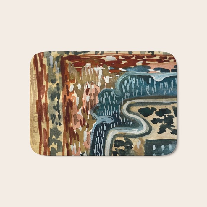 Vintage Kilim Rust and Indigo Handpainted Rug Square Bath Mat Gallery Image 1