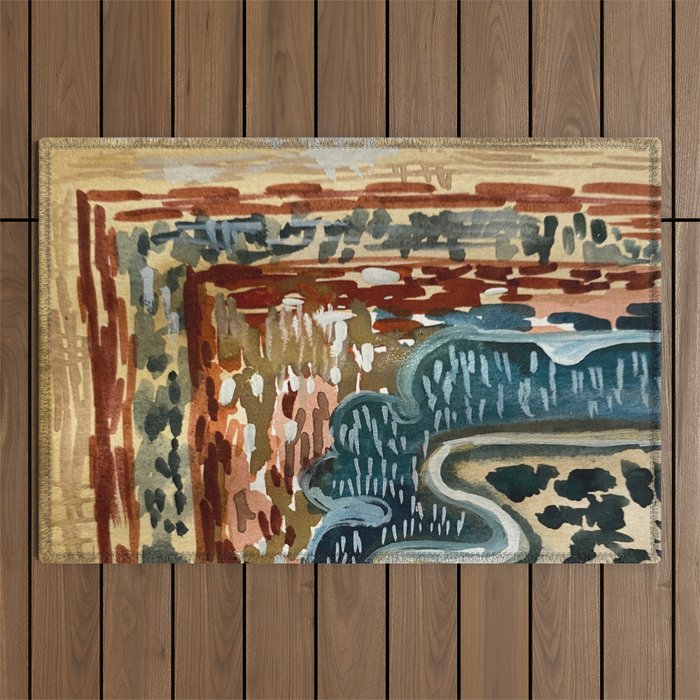 Vintage Kilim Rust and Indigo Handpainted Rug Square Outdoor Rug Gallery Image 1