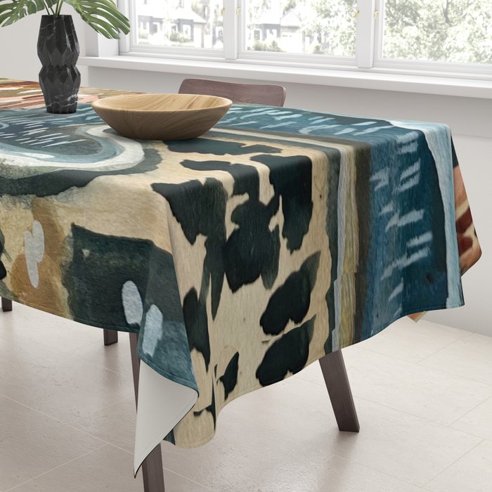 Vintage Kilim Rust and Indigo Handpainted Rug Square Tablecloth Gallery Image 3