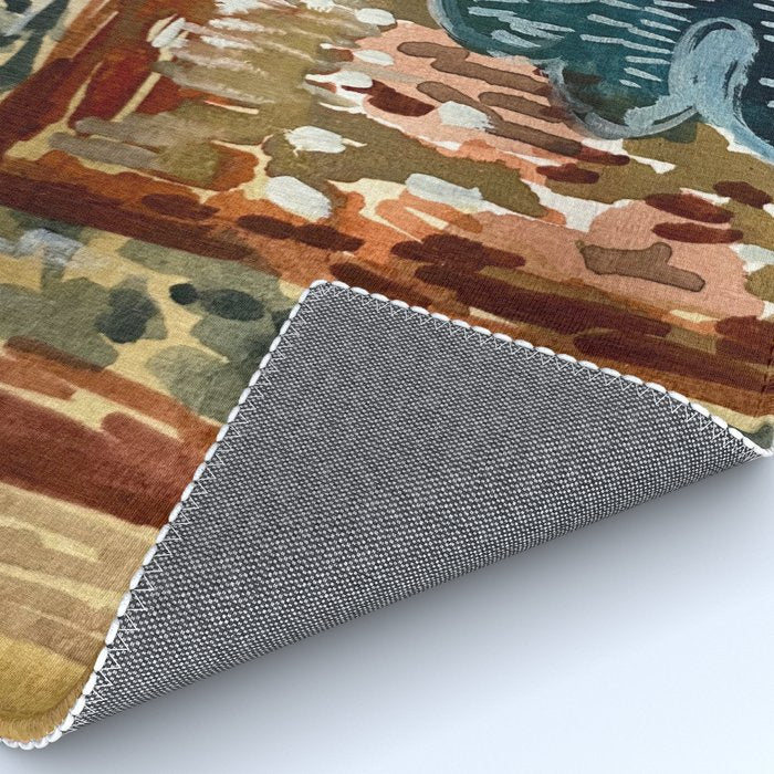 Vintage Kilim Rust and Indigo Handpainted Rug Square Rug Gallery Image 4