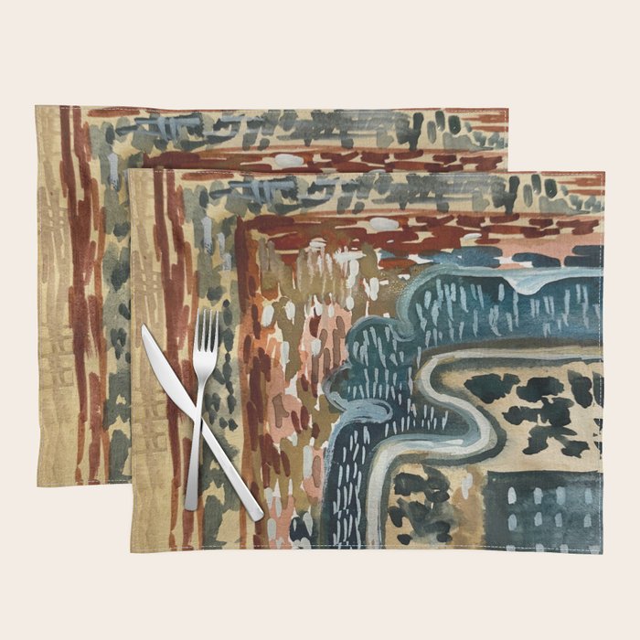Vintage Kilim Rust and Indigo Handpainted Rug Square Placemat Gallery Image 1