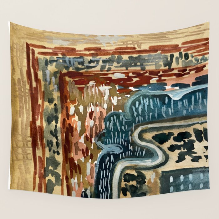 Vintage Kilim Rust and Indigo Handpainted Rug Square Wall Tapestry Gallery Image 4