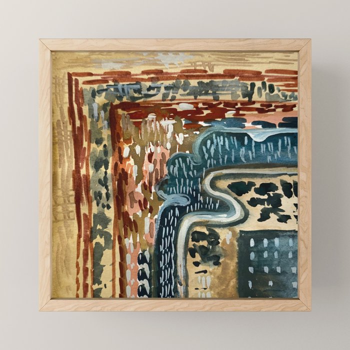 Vintage Kilim Rust and Indigo Handpainted Rug Square Mini Art Print Gallery Image 1