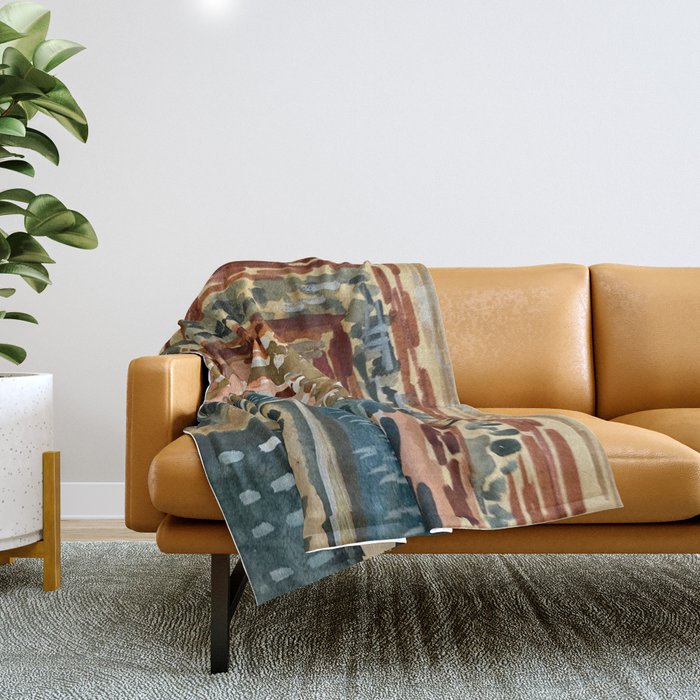 Vintage Kilim Rust and Indigo Handpainted Rug Square Throw Blanket Gallery Image 1