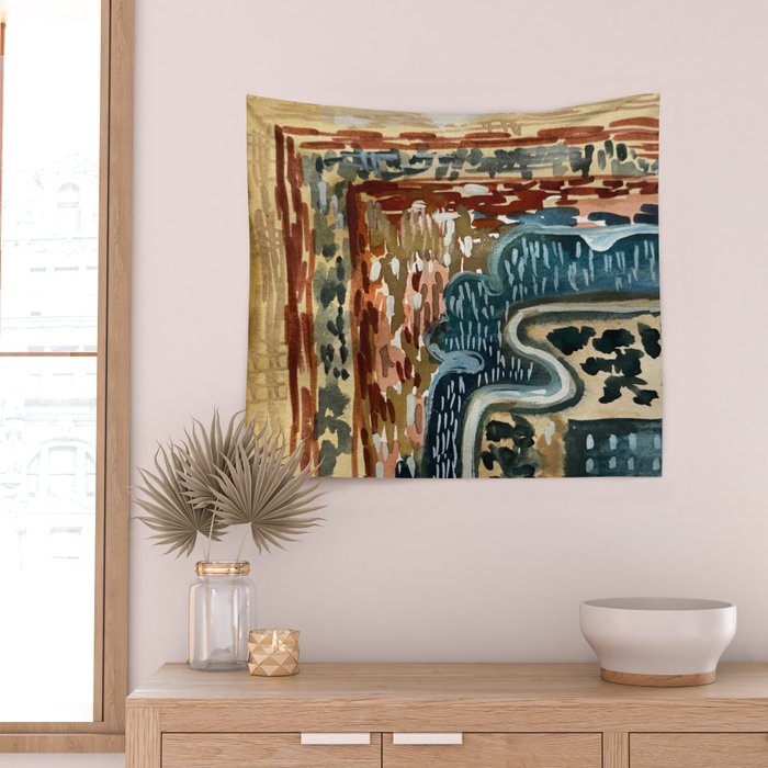 Vintage Kilim Rust and Indigo Handpainted Rug Square Wall Tapestry Gallery Image 2