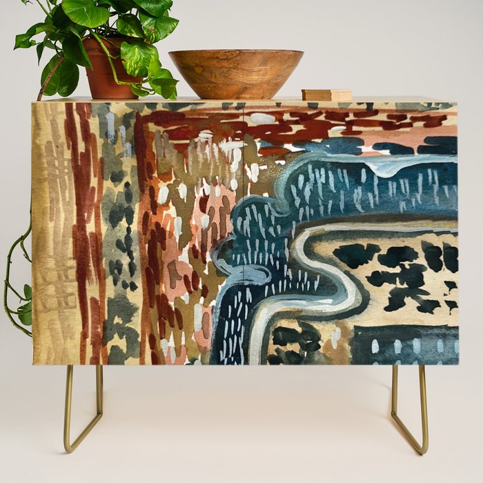 Vintage Kilim Rust and Indigo Handpainted Rug Square Credenza Gallery Image 1