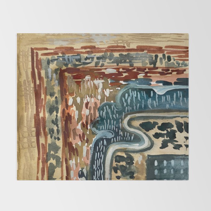 Vintage Kilim Rust and Indigo Handpainted Rug Square Throw Blanket Gallery Image 2