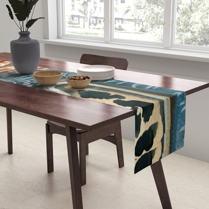 Vintage Kilim Rust and Indigo Handpainted Rug Square Table Runner Gallery Image 2