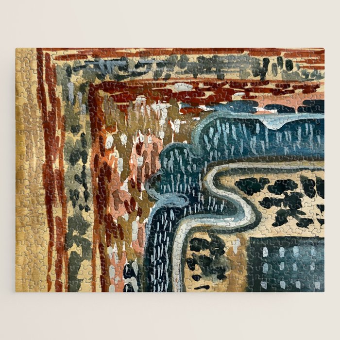 Vintage Kilim Rust and Indigo Handpainted Rug Square Jigsaw Puzzle Gallery Image 1
