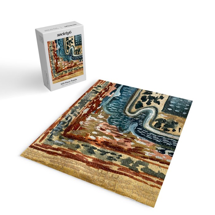 Vintage Kilim Rust and Indigo Handpainted Rug Square Jigsaw Puzzle Gallery Image 2