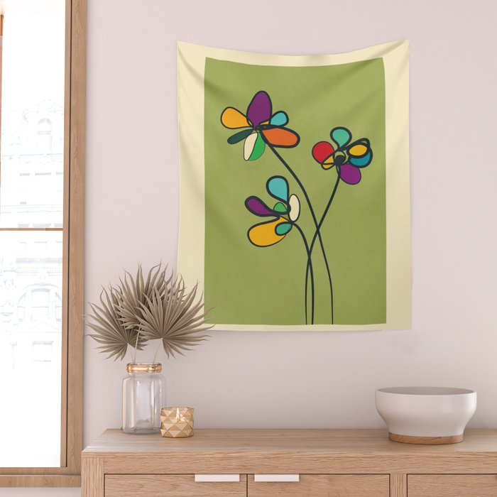 Line Little Wildflowers 1 Wall Tapestry Gallery Image 2