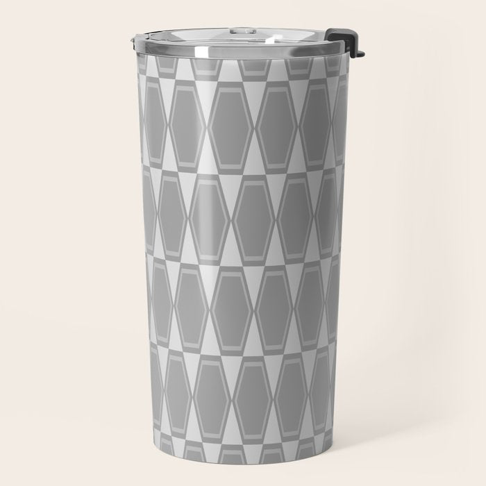 Gray Mid Century Modern Geometric Hexad Pattern Travel Mug Gallery Image 2
