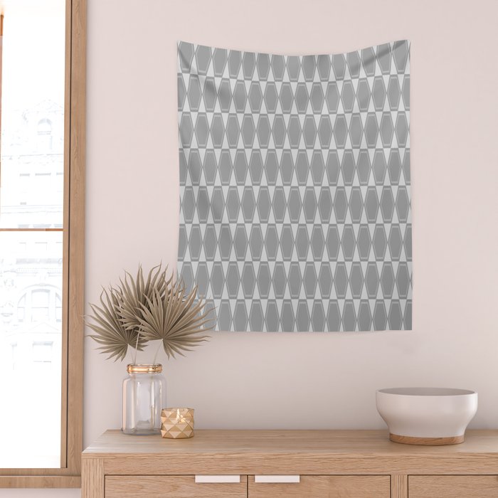 Gray Mid Century Modern Geometric Hexad Pattern Wall Tapestry Gallery Image 2