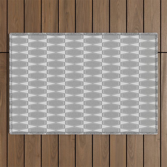 Gray Mid Century Modern Geometric Hexad Pattern Outdoor Rug Gallery Image 1