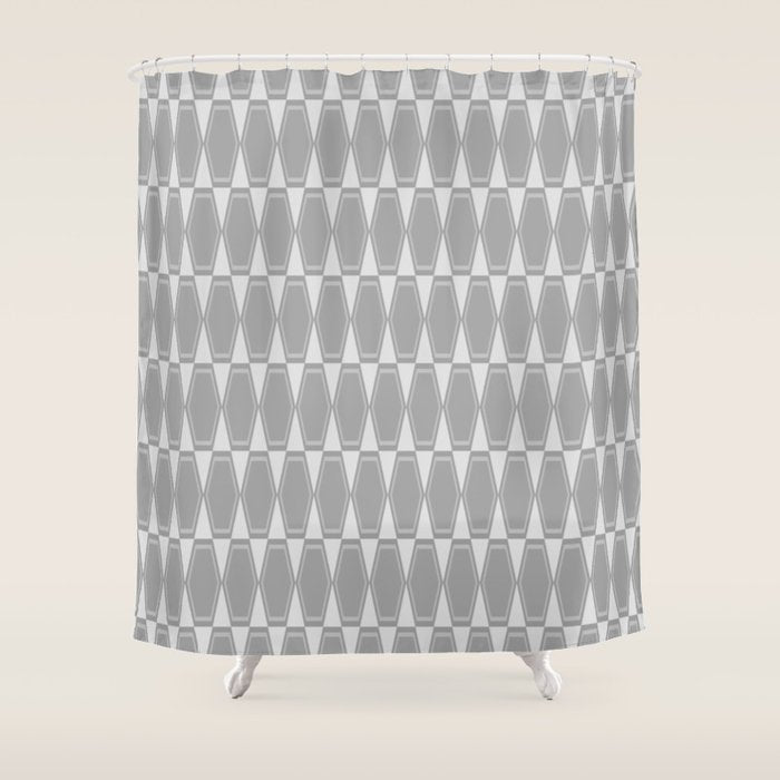 Gray Mid Century Modern Geometric Hexad Pattern Shower Curtain Gallery Image 1