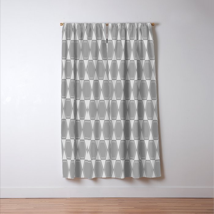 Gray Mid Century Modern Geometric Hexad Pattern Window Curtain Gallery Image 3