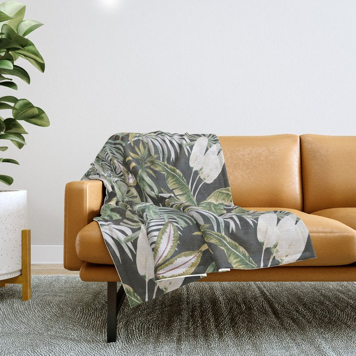 Dark watercolor jungle 1 Throw Blanket Gallery Image 1