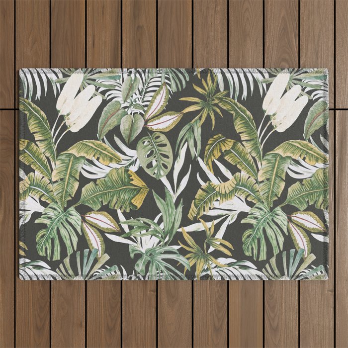 Dark watercolor jungle 1 Outdoor Rug Gallery Image 1