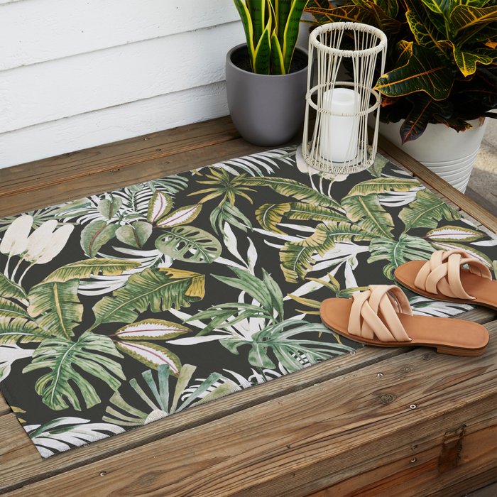 Dark watercolor jungle 1 Outdoor Rug Gallery Image 2