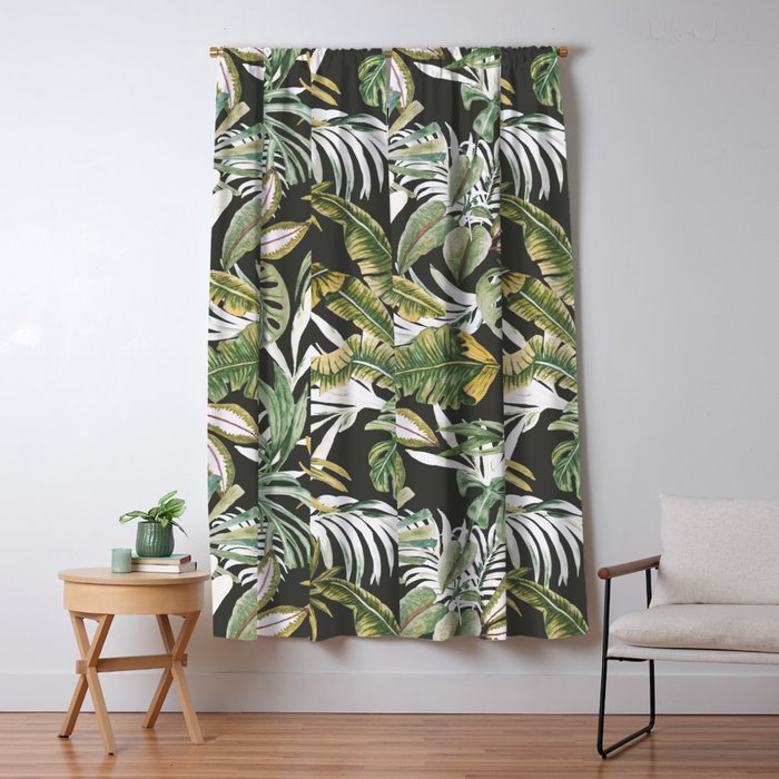 Dark watercolor jungle 1 Window Curtain Gallery Image 1