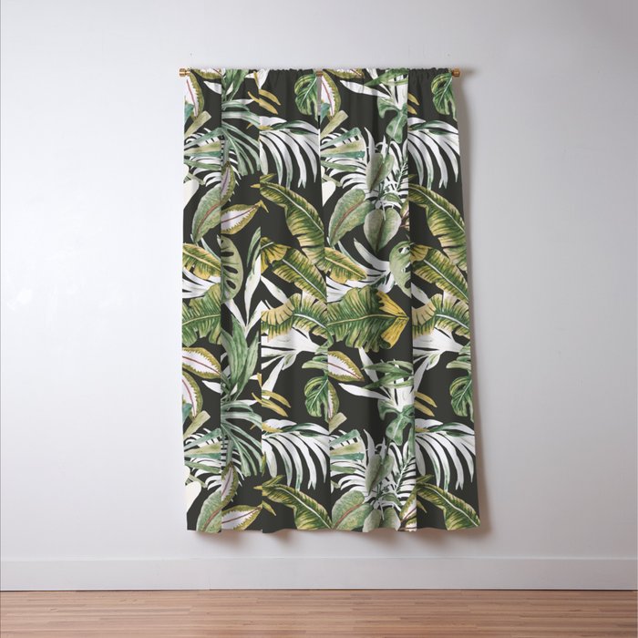 Dark watercolor jungle 1 Window Curtain Gallery Image 3