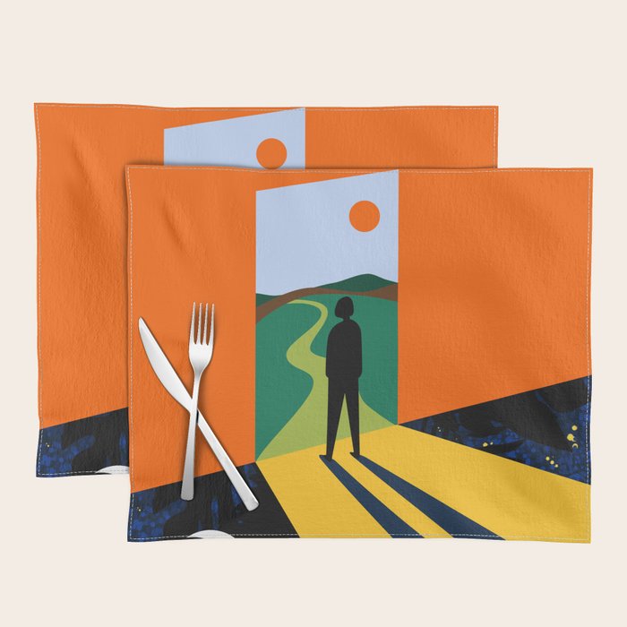 The Path Ahead, Abstract Concept Positivity Growth Mindset People, Eclectic Inspire Bohemian Contemporary Modern Pop Art Placemat Gallery Image 1