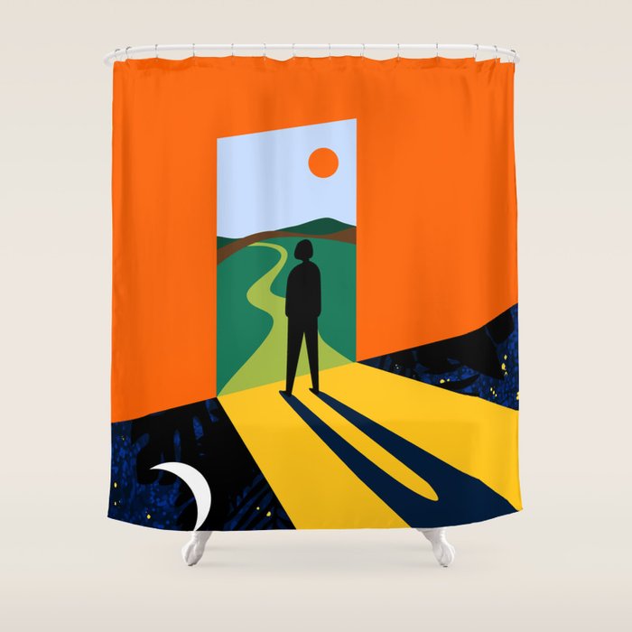 The Path Ahead, Abstract Concept Positivity Growth Mindset People, Eclectic Inspire Bohemian Contemporary Modern Pop Art Shower Curtain Gallery Image 1