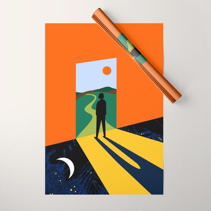 The Path Ahead, Abstract Concept Positivity Growth Mindset People, Eclectic Inspire Bohemian Contemporary Modern Pop Art Wrapping Paper Gallery Image 1