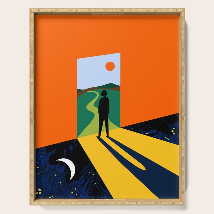 The Path Ahead, Abstract Concept Positivity Growth Mindset People, Eclectic Inspire Bohemian Contemporary Modern Pop Art Serving Tray Gallery Image 1