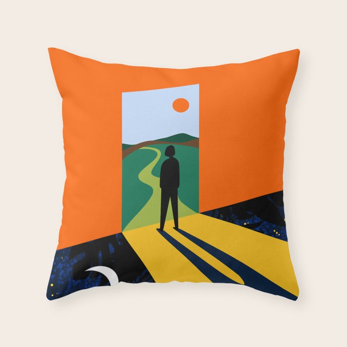 The Path Ahead, Abstract Concept Positivity Growth Mindset People, Eclectic Inspire Bohemian Contemporary Modern Pop Art Throw Pillow Gallery Image 1