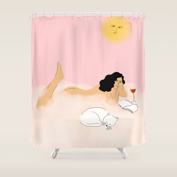 Clouds, Wine and Cat Shower Curtain Gallery Image 1