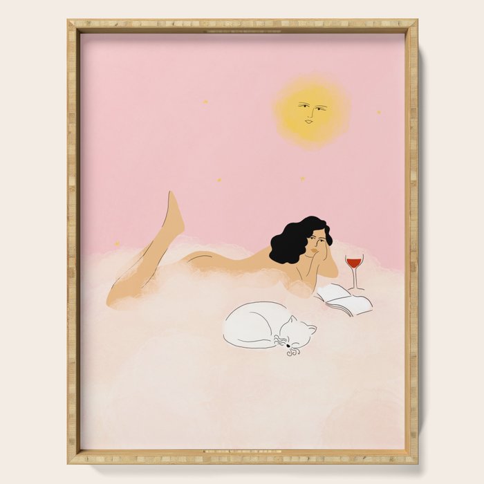 Clouds, Wine and Cat Serving Tray Gallery Image 1