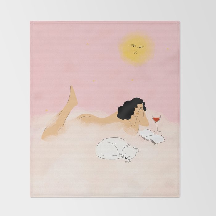 Clouds, Wine and Cat Throw Blanket Gallery Image 2
