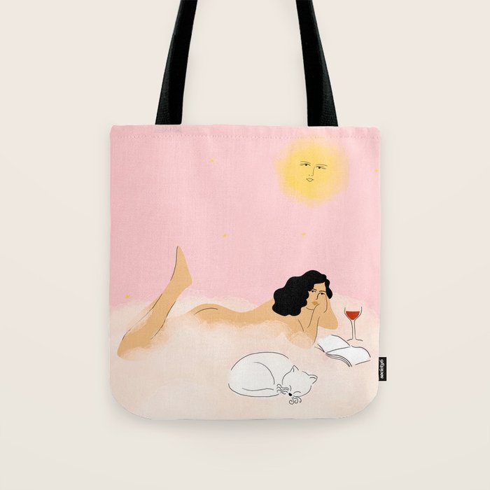 Clouds, Wine and Cat Tote Bag Gallery Image 1