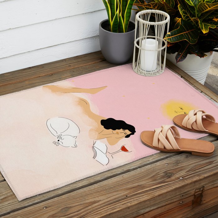Clouds, Wine and Cat Outdoor Rug Gallery Image 2
