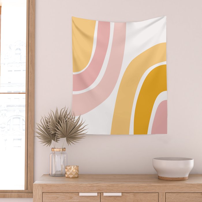Abstract Shapes 37 in Mustard Yellow and Pale Pink Wall Tapestry Gallery Image 2