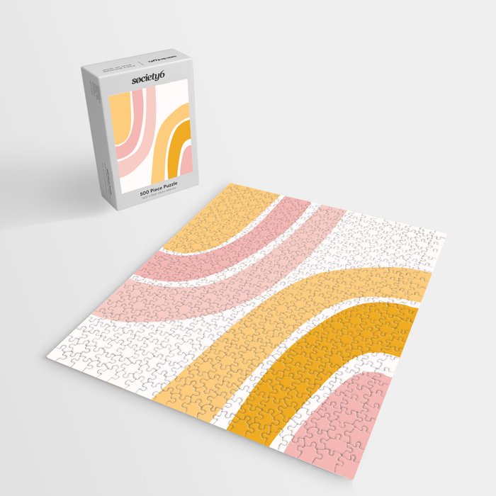 Abstract Shapes 37 in Mustard Yellow and Pale Pink Jigsaw Puzzle Gallery Image 2