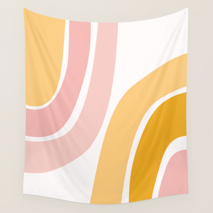 Abstract Shapes 37 in Mustard Yellow and Pale Pink Wall Tapestry Gallery Image 1