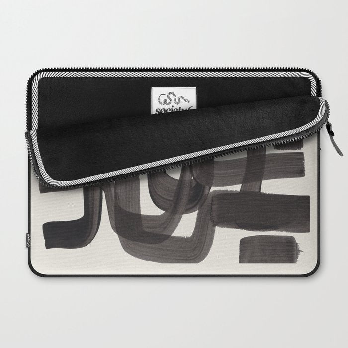 Black Ink Paint Brush Strokes Wiggles Mid Century Modern Laptop Sleeve Gallery Image 2